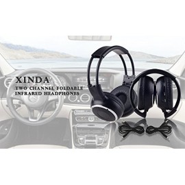 (Audio Cable Included) 2017 XINDA 2 Packs of Two Channel Foldable Car Infrared Headset Universal