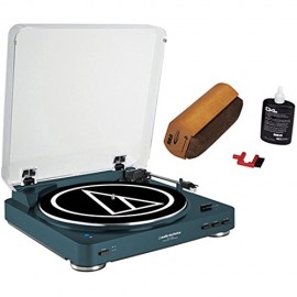 Audio-Technica Wireless Belt-Drive Stereo Turntable with RCA D4 Vinyl Record Cleaner, Navy