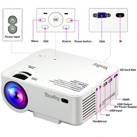 1500 Lumens LCD Mini Projector, Multimedia Home Theater Video Projector Support 1080P HDMI USB